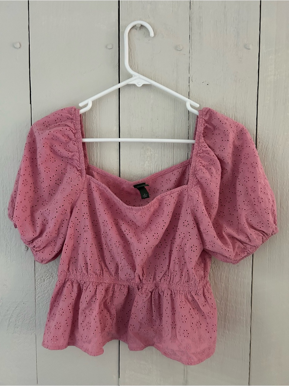 wild fable Pink Eyelet Puff-Sleeve Peplum Top